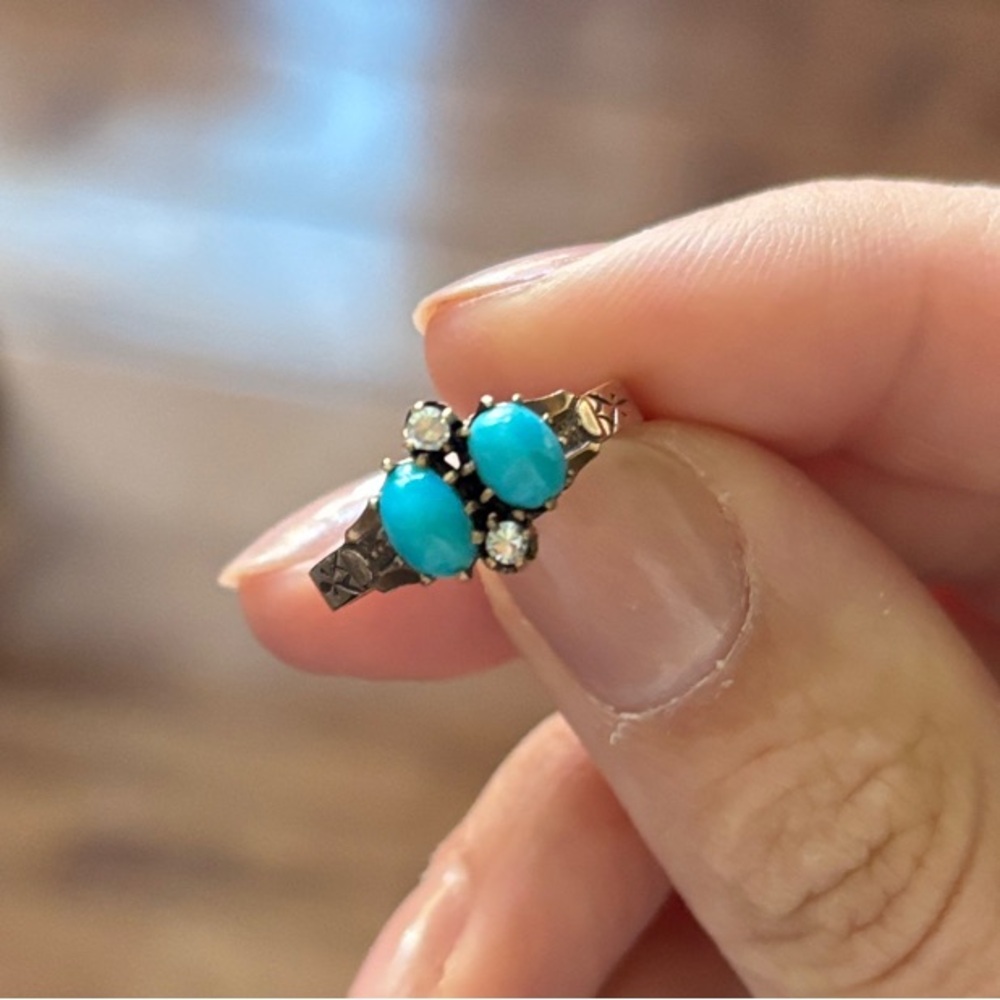 1860 14k rose gold Persian turquoise and diamond ring